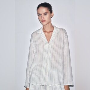 Zara STRIPED LINEN PAJAMA SHIRT ZW COLLECTION